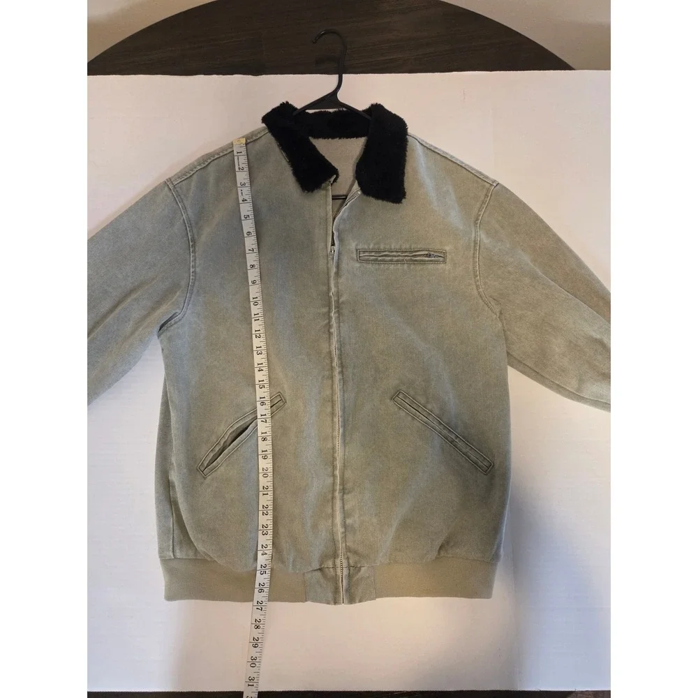 Manfinity Homme Washed Green-Grey Workwear Denim Jacket